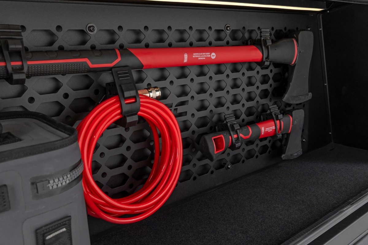 Jeep Gladiator Bed Cap MOLLE Panel Storage Bin - Driver Side - Rough Country - Integrated LED Lighting, Powder-Coated - '20-'25